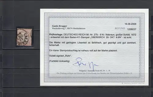 Deutsches Reich: MiNr. 27b, Stempel Oberkirch, BPP Befund