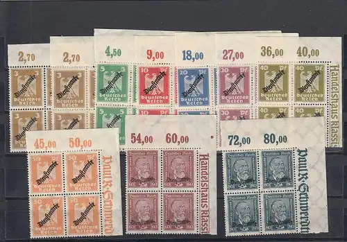 Deutsches Reich Dienst: MiNr. 105-113, postfrisch, Viererblock Eckrand