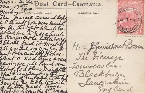 Australie: 1910: Postcard Tasmania, Hobart, to England