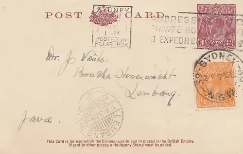 Australie: 1932: Postcard Sydney to Lembang - Java