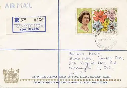 Australia 1968: Registered Rarotonga Cook Islands to USA - FDC