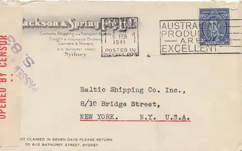 Australia 1941: Sydney to Ney York, Censor