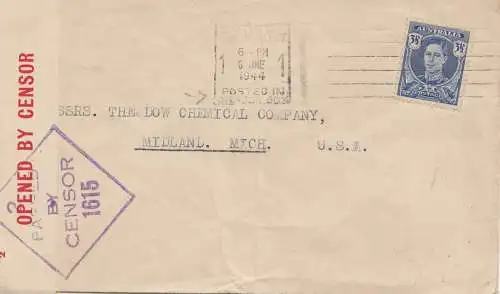 Australia 1944: Letter Sydney to USA, Censorship
