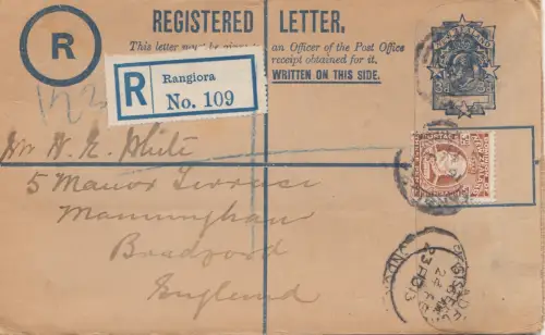 New Zealand 1913: Registered letter to England