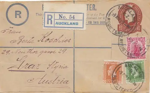 Australia 1923: Registered Letter Aukland to Graz - Austria