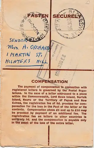 Australia 1955: Registered letter, Gladsville to Sydney