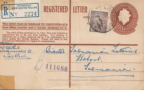 Australie 1957: Registered letter from Liverpool NSW