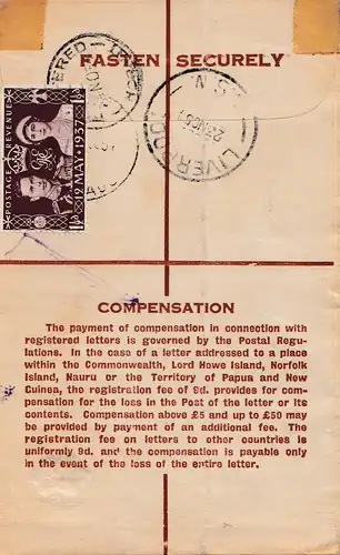 Australia 1957: Registered letter from Liverpool NSW