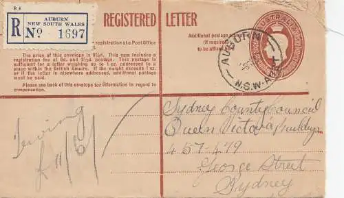 Australia: 1950: Registered letter Auburn NSW to Sydney