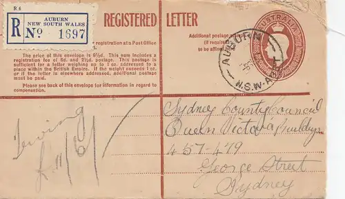 Australie: 1950: Registered letter Auburn NSW to Sydney