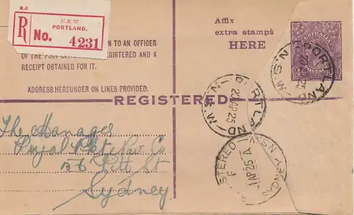 Australie: 1925: Registered letter Portland to Sydney