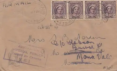 Australia: 1945: Field Post Air Mail- Censor - to Mosman