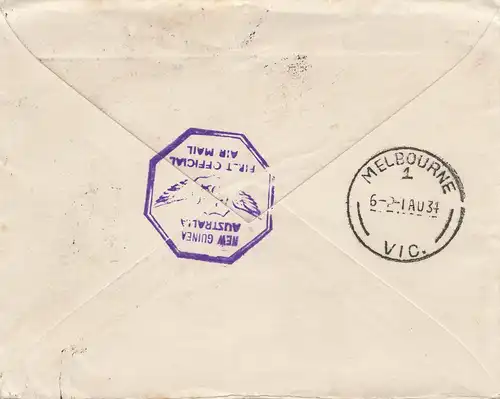 New Guinea: 1934: Air Mail Rabaul to Melbourne