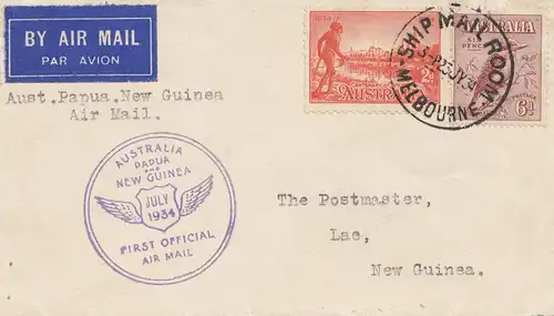 Australia 1934: By Ship Mail: Melbourne to Lac - First official Mails