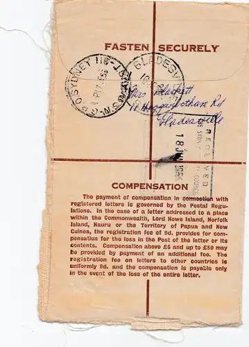 Australia 1956: Registered letter Gladesville to Sydney