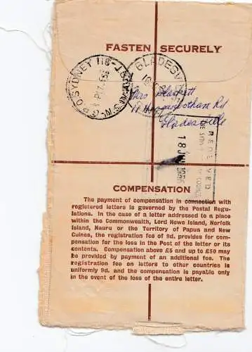Australia 1956: Registered letter Gladesville to Sydney