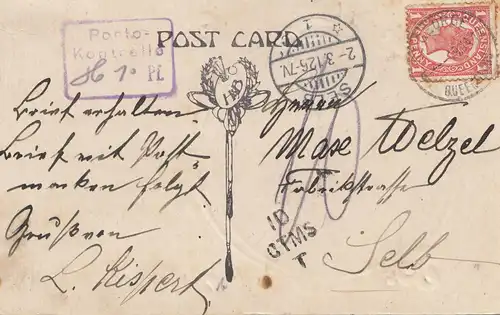 Australia 1926: Queensland / George postcard to Selb, Porto Control
