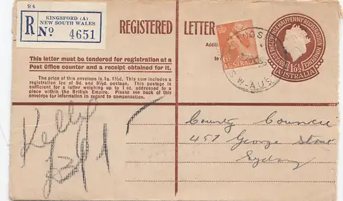 Australia 1956: Registered letter Kingsford to Sydney