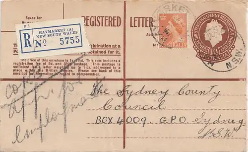 Australia 1956: Registered letter Haymarket to Sydney