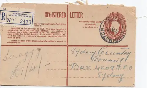 Australia 1950: Registered letter Kensington to Sydney
