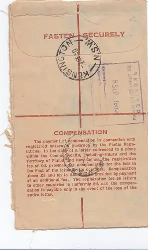 Australia 1950: Registered letter Kensington to Sydney