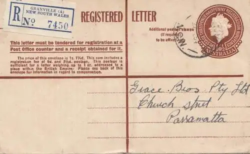 Australia: 1954: Registered letter, Granville to Passamatta