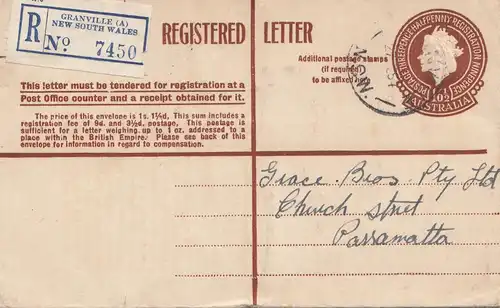 Australie: 1954: Registered letter, Granville to Passamatta