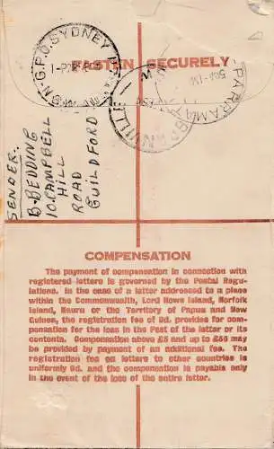 Australia: 1954: Registered letter, Granville to Passamatta