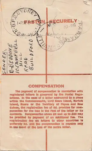 Australie: 1954: Registered letter, Granville to Passamatta