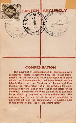 Australia: 1954: Registered letter, Goulburn to Tasmania