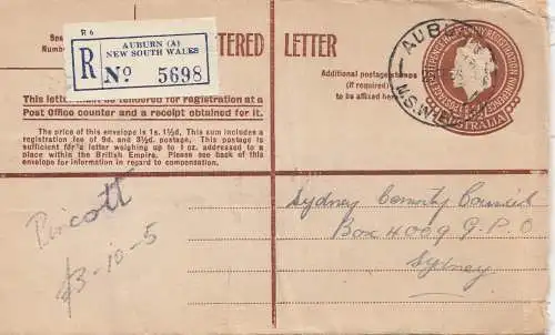 Australia 1959: Registered letter Auburn to Sydney