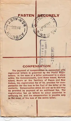 Australia 1959: Registered letter Auburn to Sydney