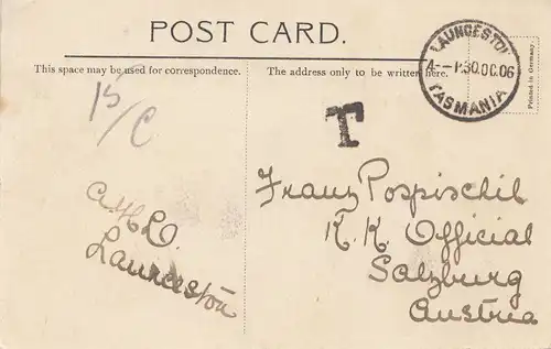 Australia: 1906: Postcard Laungeston to Austria