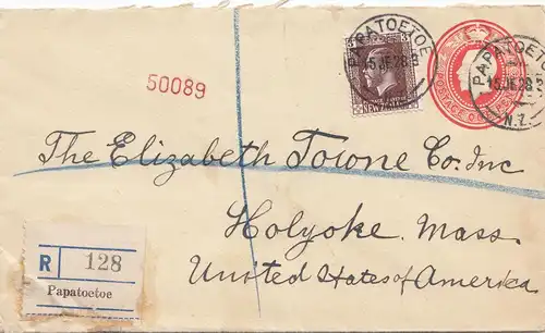 New Zealand 1928: Registered PapatoetoE to USA