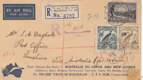 Australia 1934: Air Mail registered Melourne to Sunshine - a lot cancels reverse