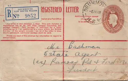 Australia: 1954: Registered letter Drummoyne