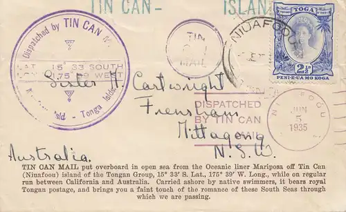 Tonga 1935: Tin Can to Australia