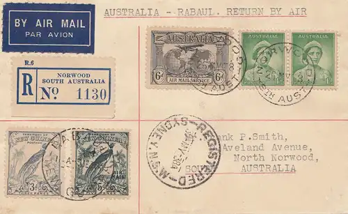 Australia 1938: Australia - Rabaul Return by Air - Norwood registered