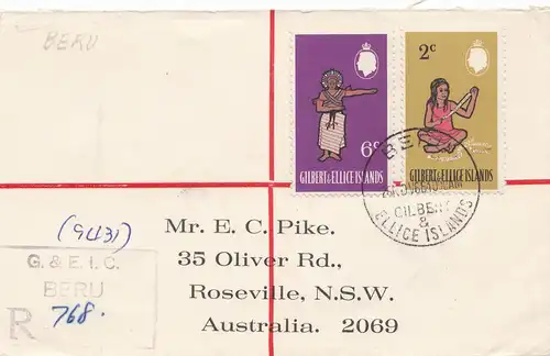 Gilbert & Ellice Islands 1969: Registered Beru to Australia