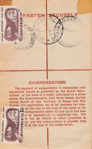 Australia 1953: Registered letter Hurstville to Tasmania
