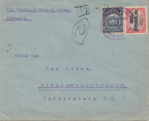 Bolivia/Bolivien: 1921: Letter via Tupiza to Berlin