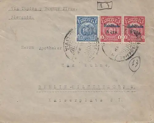 Bolivia/Bolivie: 1926: Registered Cochabamba to Berlin