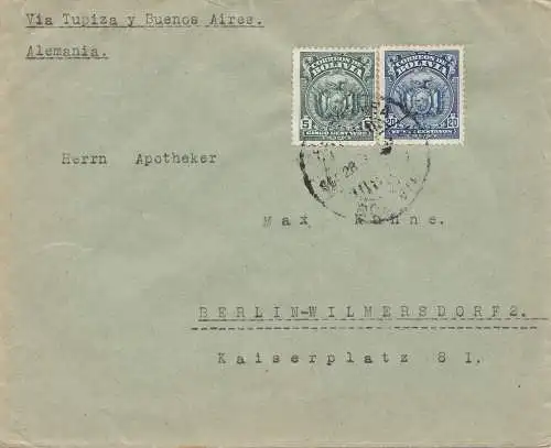 Bolivia/Bolivien: 1925 Cochabamba via Buenos Aires to Berlin in Germany