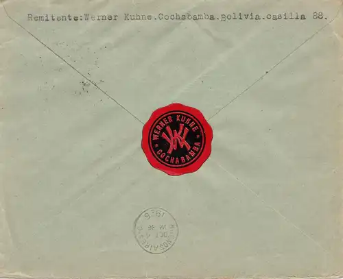 Bolivia/Bolivien: 1925 Cochabamba via Buenos Aires to Berlin in Germany