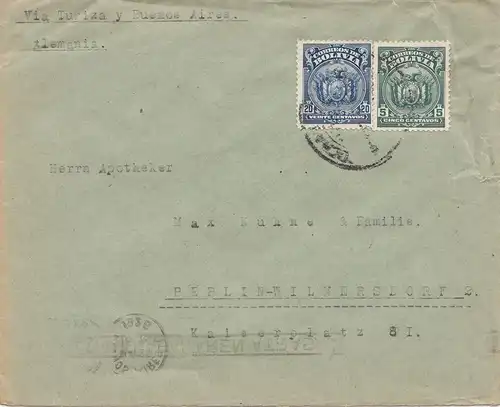Bolivia/Bolivien: 1926: Cochabamba via Buenos Aires to Berlin