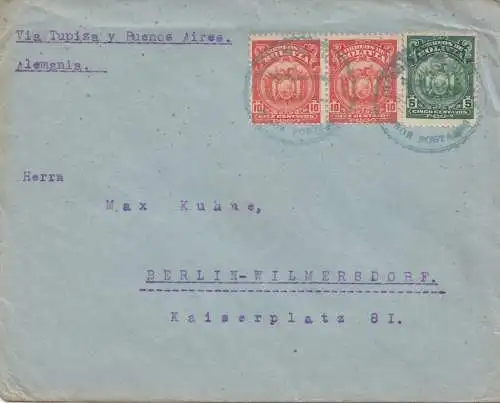 Bolivia/Bolivien: 1921 Cochabamba via Buenos Aires to Germany/Berlin