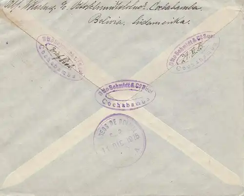 Bolivia/Bolivien: 1915: Cochabamba to Berlin: Auslandsstelle freigegeben