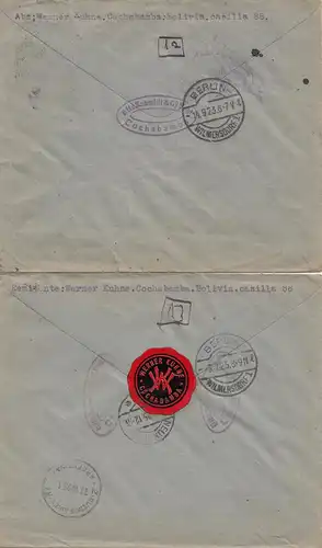 Bolivia/Bolivie: 1925: 2x Cochabamba to Berlin