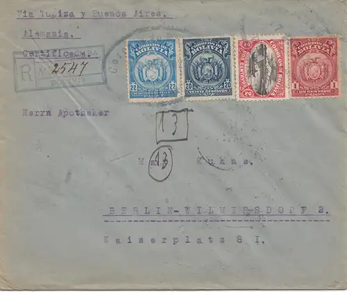 Bolivia/Bolivien: 1923: Registered Cochabamba to Berlin/Germany