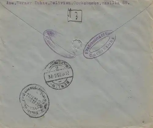 Bolivia/Bolivien: 1923: Registered Cochabamba to Berlin/Germany